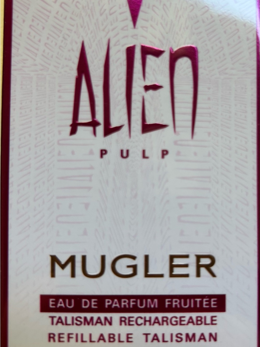 Mugler Alien Pulp Box in White and Deep Magenta